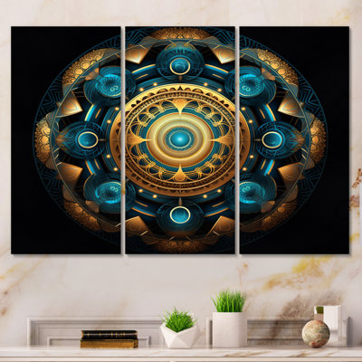 " Ancient Atlantis Mandala In Gold And Turquoise IV " 3 - Pieces