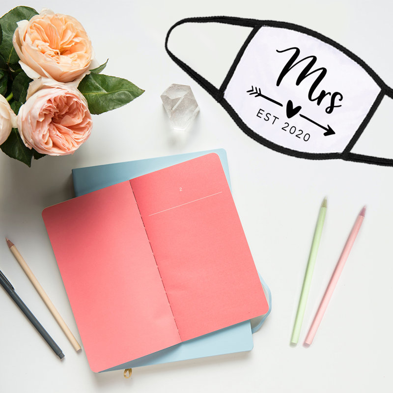 Masque de mariage personnalisé, Mme Arrow EST. Design, année personnalisée, masques faciaux en tissu blanc avec 1 filtre PM 2,5 remplaçable, paquet de 1