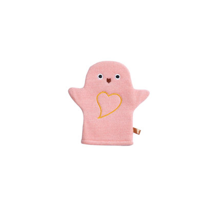 Cute Penguin Kids Bath Gloves, Soft Exfoliating Mitt With Built In Sponge For Tear Free Bath Time, Pink