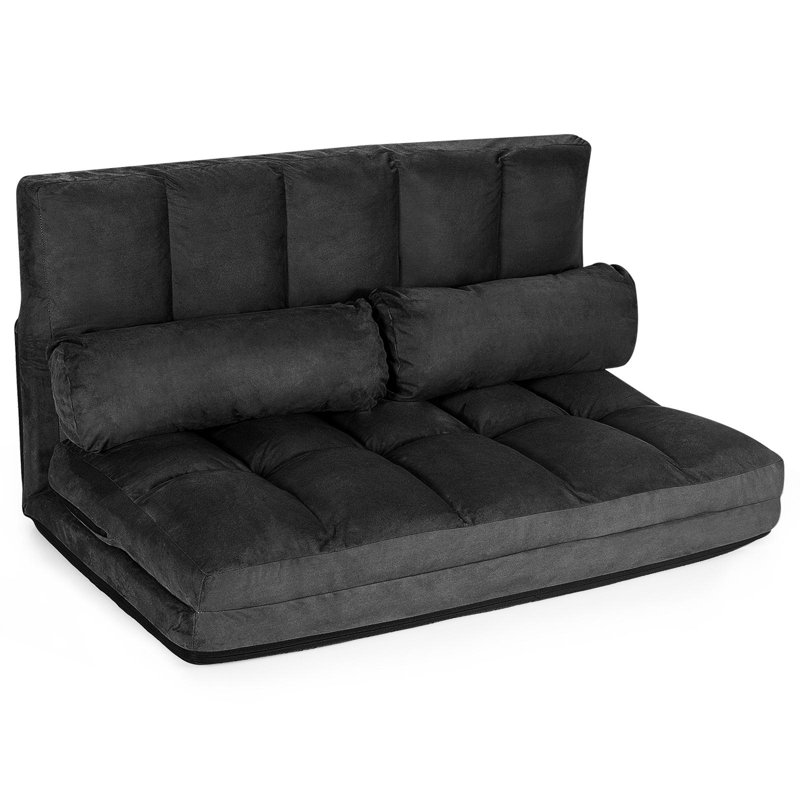 Futon et matelas à dossier coussin en cuir végétalien simple 48 po Fabricio, Similicuir noir