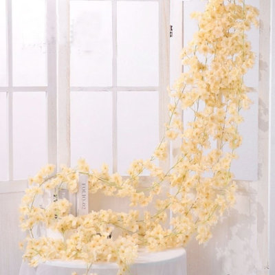 10-Pack Artificial Cherry Blossom Garland, Cherry Blossom Hanging Vines, Silk Sakura Vines Garlands for Wedding Party Home Decoration, Hanging Artificial Flowers Garland for Home Wedding Garden Party Arch Office Decor