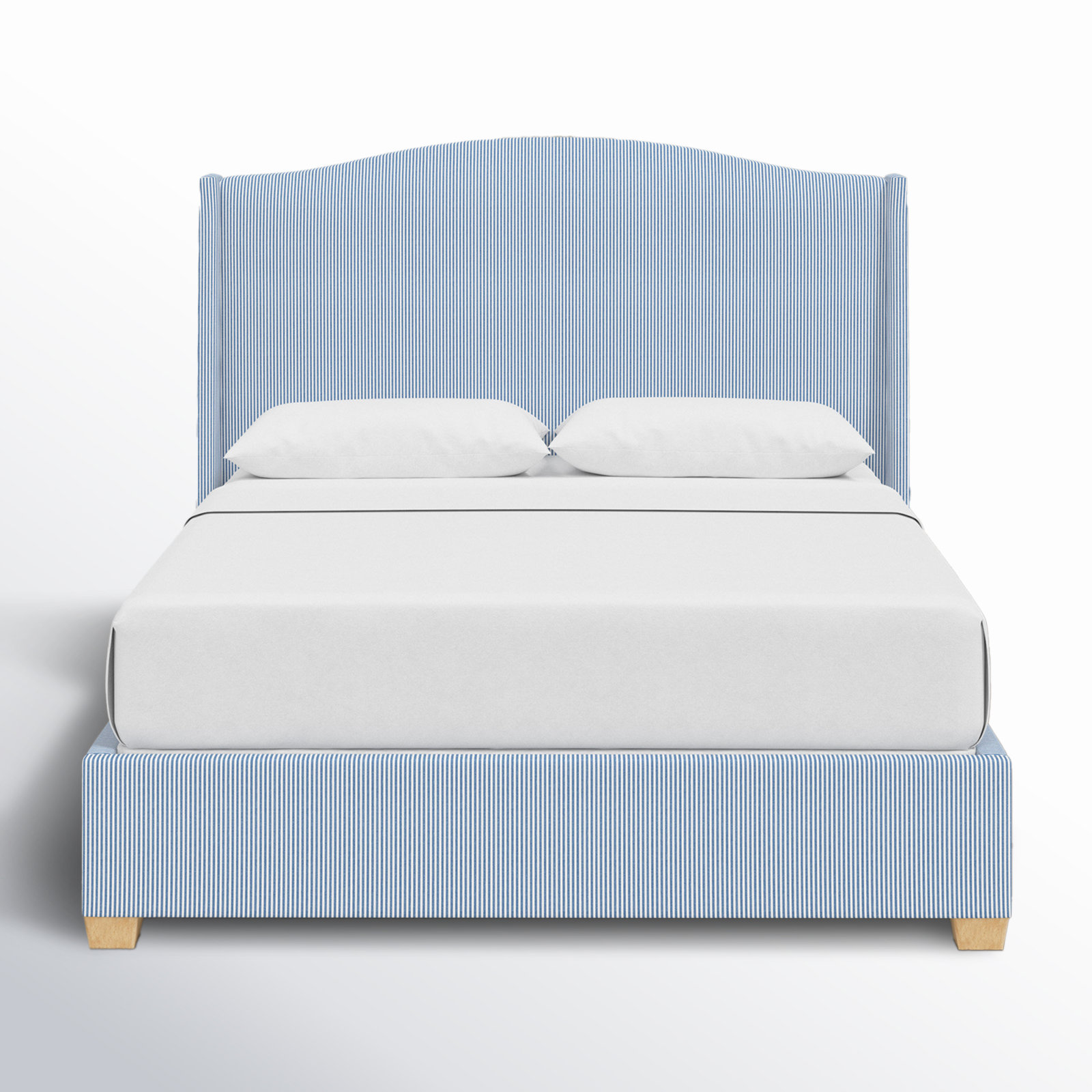 Allis Upholstered Wingback Bed, Queen, Prep Stripe Blue
