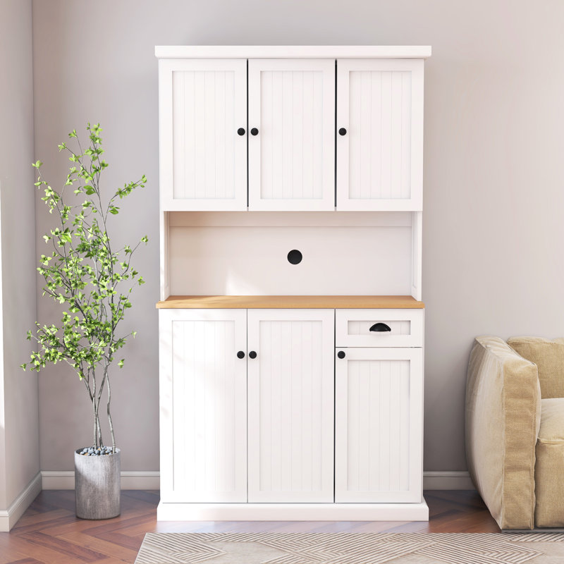 71" Kitchen Pantry With Adjustable Shelves, Freestanding Cabinet For Beverage Storage, 6 Doors And 1 Drawer - White Cabinet, Shelves Versatile Storage