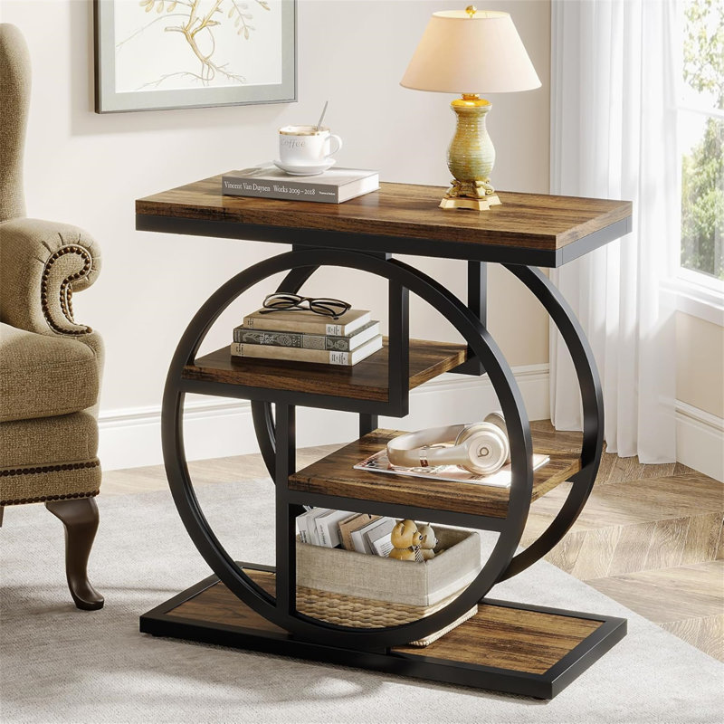 Table de bout étroite 25,59 po à 4 niveaux avec tablettes de rangement