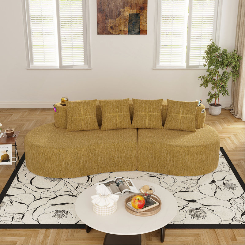 Canapé modulaire incurvé moderne 3 places, Mustard yellow Chenille