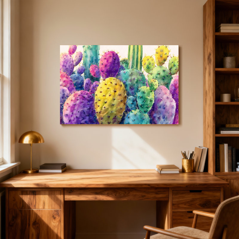 Plantes et fleurs, impression de motif de cactus coloré, H 12 po x l 18 po