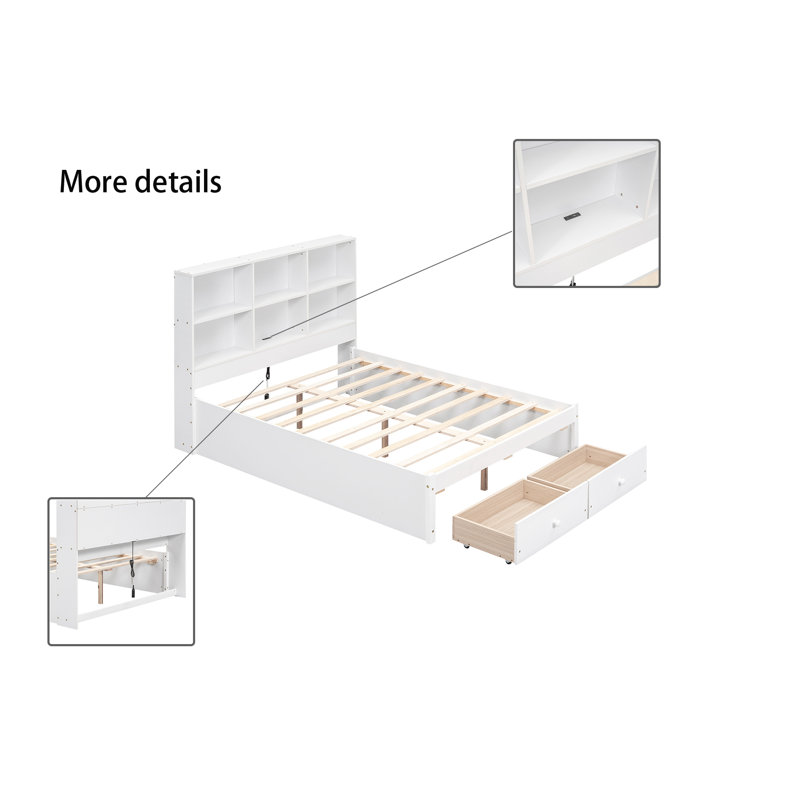 Lit bibliothèque en bois massif Xzavius, Blanc