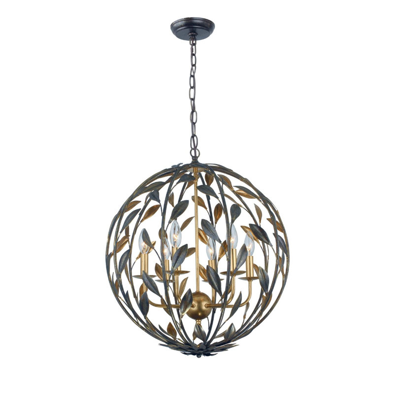 Broche 6 Light Candle Chandelier, English Bronze/Antique Gold