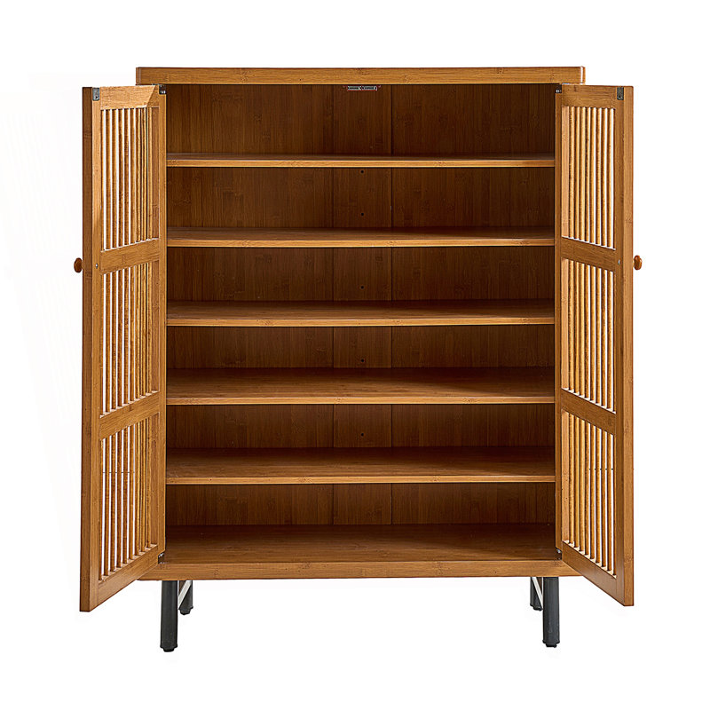 Shoe Cabinet With Shutter Doors, 6-Tier Entryway Shoe Cabinet With Adjustable Shelves, Natural