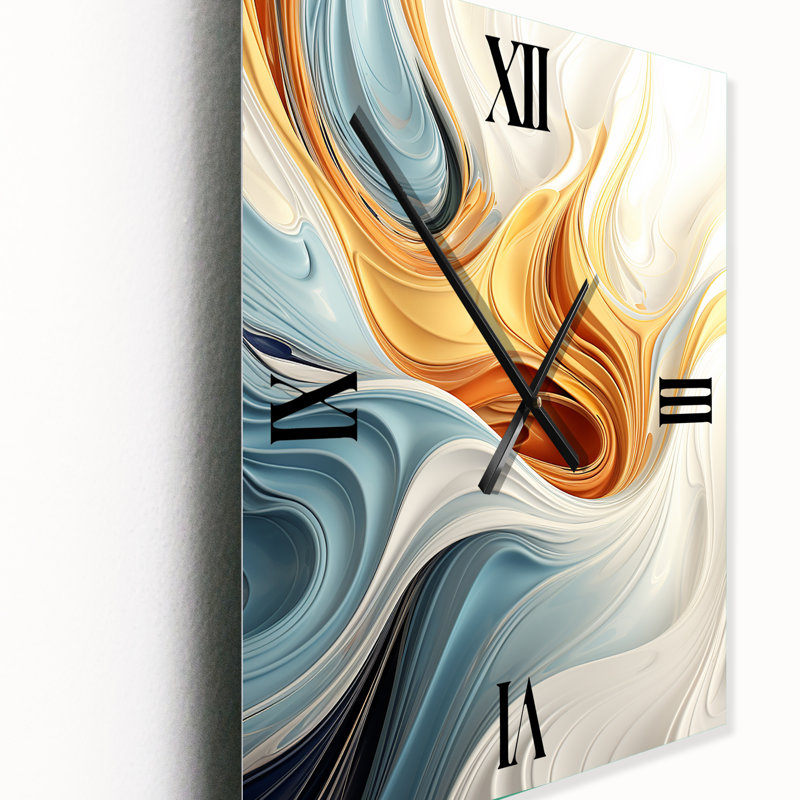 Horloge murale rétro en métal bleu et orange Vintage Elegance II, Médium