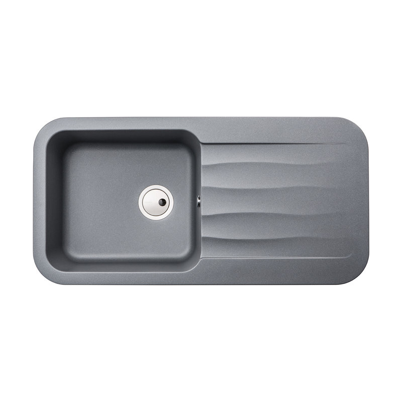 Abode Designs Dune 500mm W Single Bowl Granite Kitchen Sink with 2 Faucet Holes, Grey