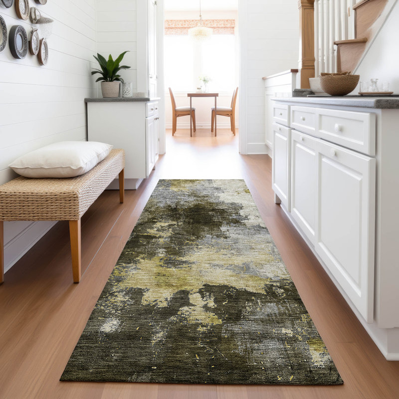 Tapis abstrait lavable à la machine de qualité supérieure Dahl AMF1072, Tapis de couloir 2 pi 3 po x 7 pi 6 po