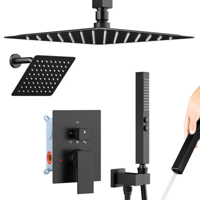 Ensemble de robinet de douche avec valve, inverseur à cinq fonctions - douchette 2 en 1, plafond de 10 po et pommes de douche murales de 6 po