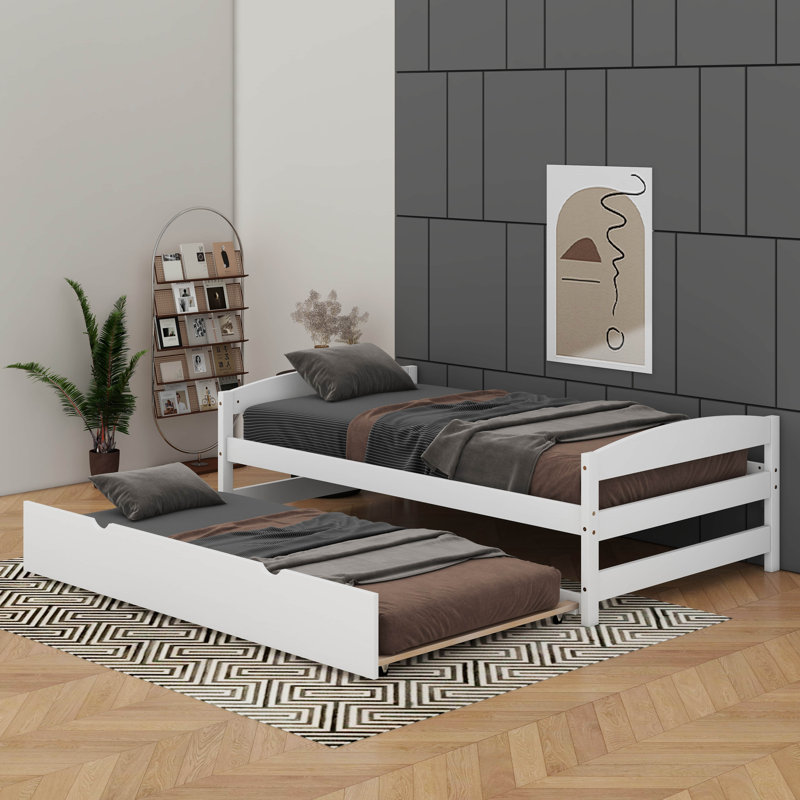 Lit plateforme simple avec lit gigogne, Blanc