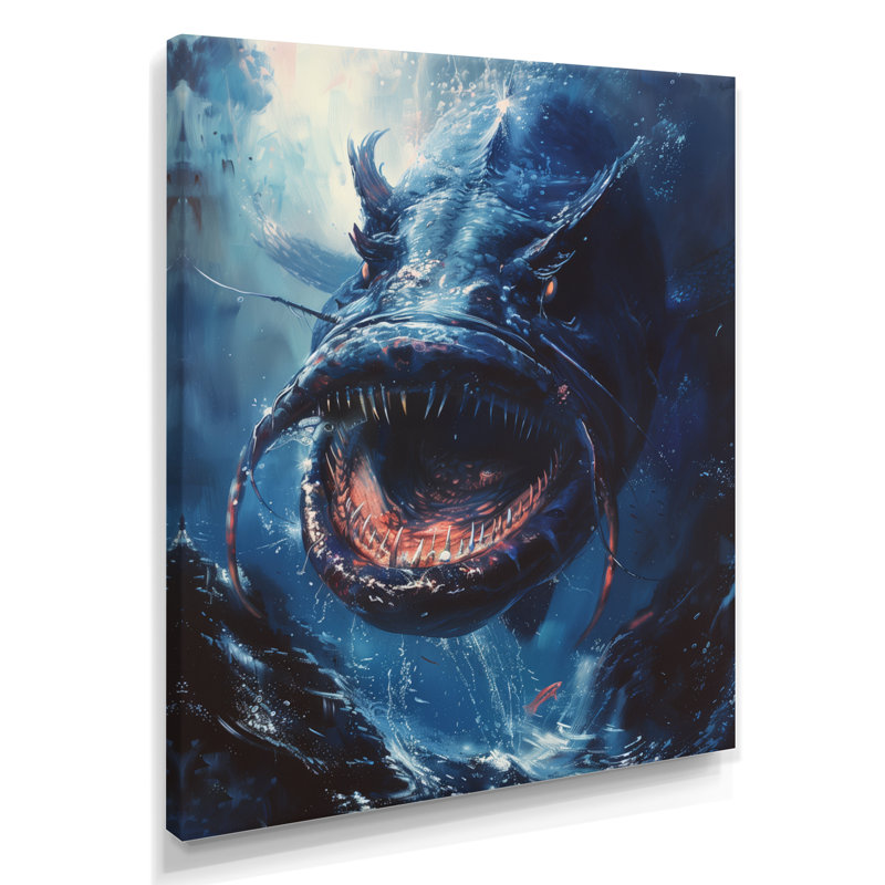 «Blue Deep Giant Fish Monster», art mural Sea Creatures, H 44 po x l 34 po x P 1,5 po, Toile tendue