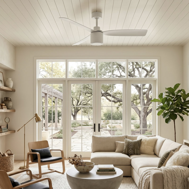 RAVIAN 52 inch 3-Blade Ceiling Fan With Remote (No Light), Matte White