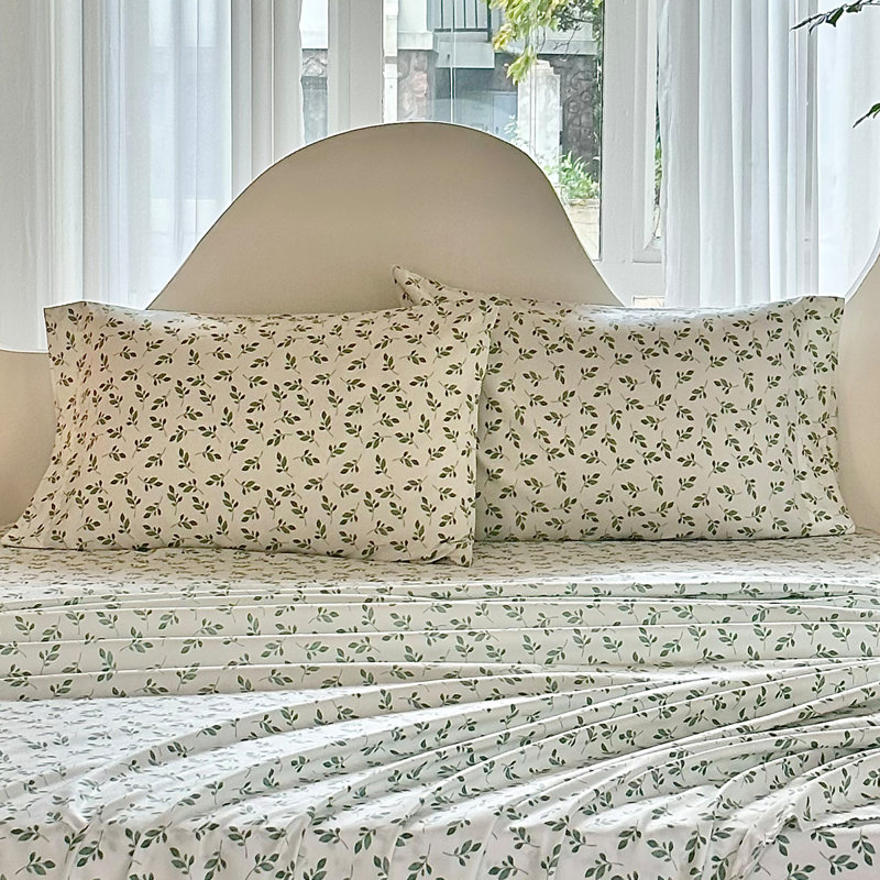 Hyprest Sheets, Soft Breathable Farmhouse Bed Sheet Sets, Deep Pocket Sheets, Botanical Foliage, King