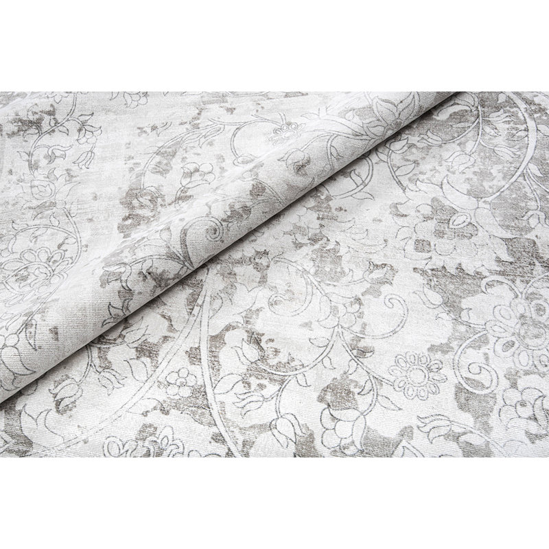Tapis ivoire / gris noué à la main de haute qualité, Rectangle 2 pi x 3 pi