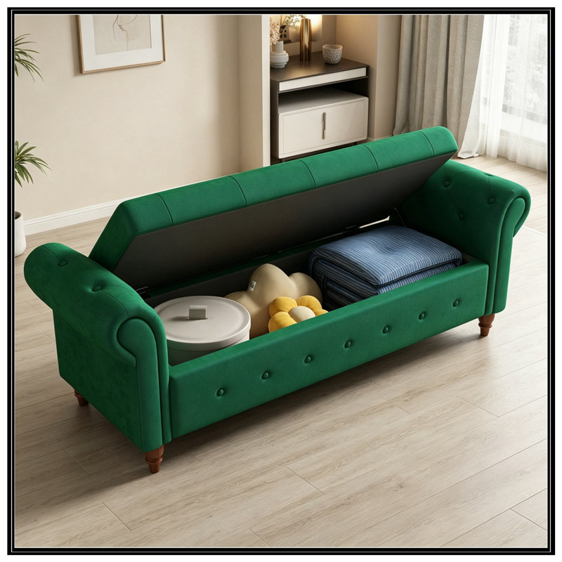 Banc avec siège capitonné et accoudoirs, Vert foncé