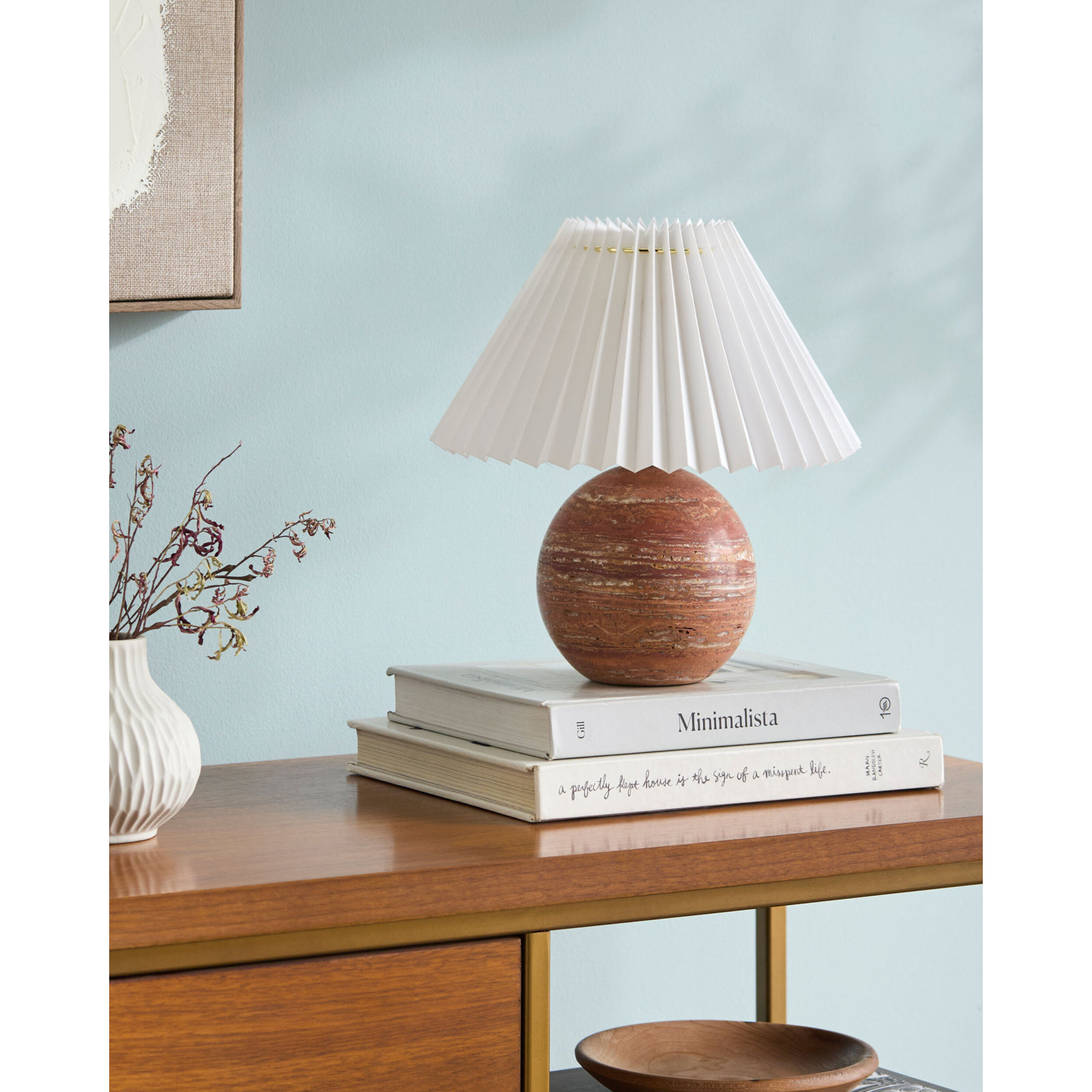 Chemise Travertine Table Lamp, Orange, Pleated Empire