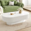Table basse ovale élégante de 43,3 po avec plateau de 6,8 po d'épaisseur, table de bout tambour moderne de style crème, table centrale cannelée minimaliste avec base robuste pour le salon, assemblage facile-1206165923