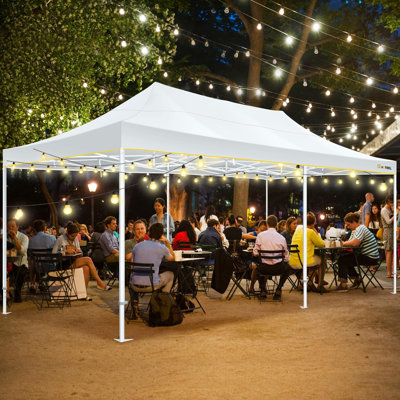 Tente à auvent escamotable 13 x 26 pour les fêtes, tente robuste à installation facile avec 6 parois latérales, pavillon de jardin commercial instantané pour événement de mariage, avec sac à roulettes et sacs de sable (cadre hexagonal)