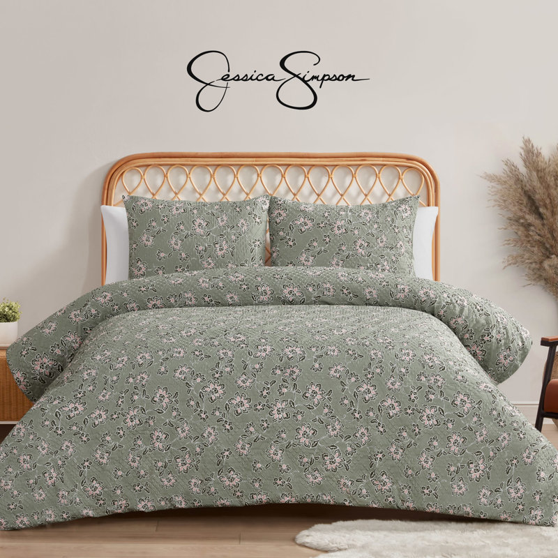 Sage Green Botanical Embossed Twin/Twin XL Polyester Duvet Cover Set