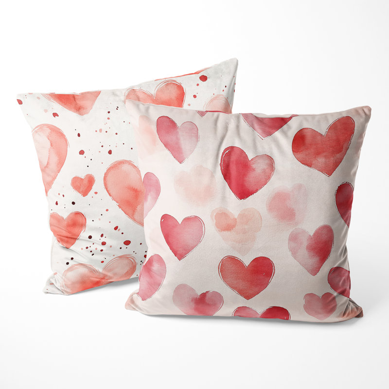 Coussin décoratif abstrait à imprimé abstrait 2 pièces - Cozy Hearts Teens - coussin décoratif rouge, H 18 po x l 18 po