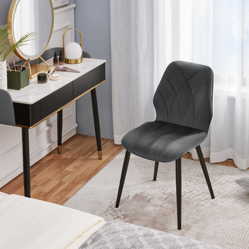 color 45.5cm H Velvet  Upholstered Dining Chair Side Chair, Dark Gray