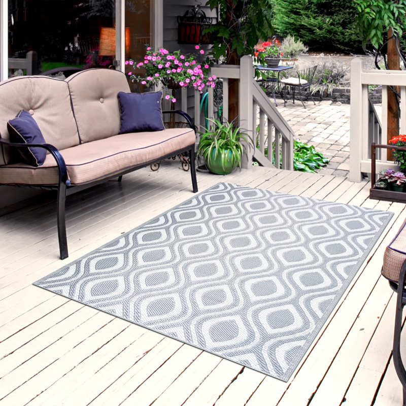 Tapis d'intérieur / extérieur gris Oriental, Rectangle 6 pi x 9 pi