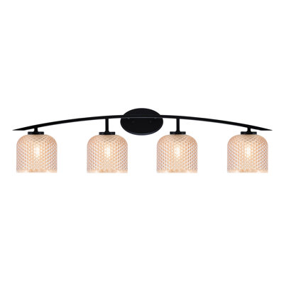 Racine 4 Light Bath Bar Shown In Matte Black Finish With 6" Amber Textured Glass