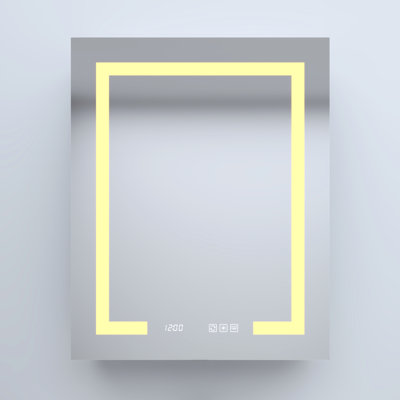 24 In. W X 30 H Silver Aluminum Recessed Or Surface Mount Medicine Cabinet With Mirror, Led, Adjustable Shelves, Three Color Temperature Setting Rectangular Silent Hinges, Integrated Time Display