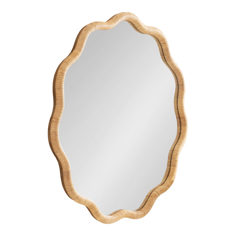 Scalloped Round Rattan Bathroom Mirror, 32" x 32"