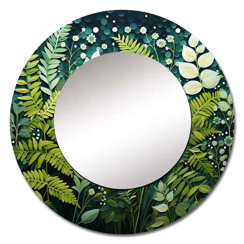 Ferns Plant Ethereal Whispers II - miroir mural fougères, miroir décoratif rond moderne, impression d'art en métal