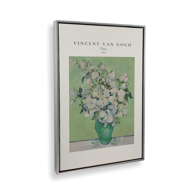 Van Gogh's Roses 1890 v2, Cadre flottant en chrome poli, H 30,75 po x l 20,75 po