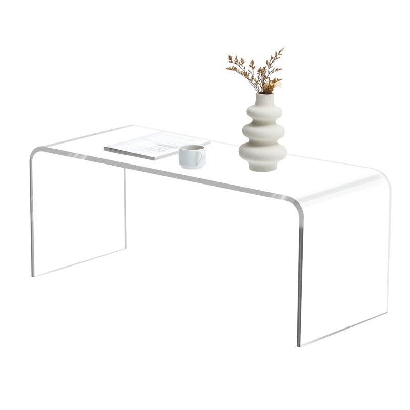 Table basse 39,25 "de long rectangulaire en acrylique avec cascade de 15 mm d'épaisseur, transparent