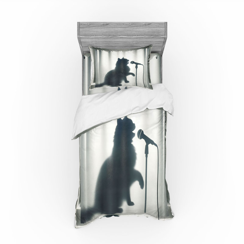 Ensemble de literie pour chat Ambesonne et bleu gris foncé et blanc cassé, Housse de couette simple + 6 pièces supplémentai