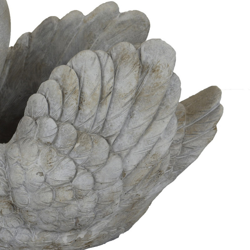 Jina Large Planter With Swan Sculpted Details, Gray Terracotta, 9.5" H x 11.75" W x 8" D