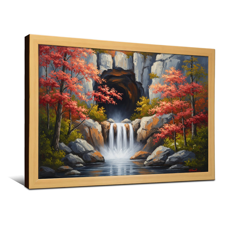 Plantes et fleurs, arbres d'automne, chute d'eau, roches, ruisseau de montagne, toile, H 16 po x l 24 po, Grain de bois clair
