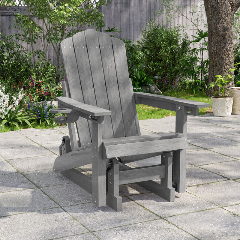 Glider Adirondack Chair with 3-Position Adjust, Wood-Like HDPE Patio Chair, All-Weather for Outdoor, 350lb Capacity