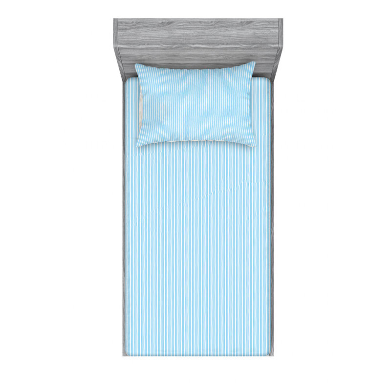 Microfiber Striped Sheet Set, Twin Sheet Set with Fitted Sheet, Light Blue Stripe