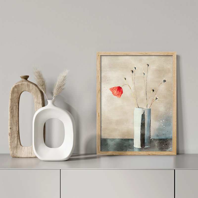 «Daisy Flower In Vase Watercolor Pastel Red» sur papier, Naturel, H 16 po x l 12 po