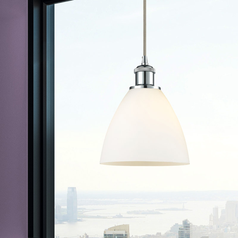 Luminaire suspendu en forme de dôme à 1 lumière Angelia, H 11,25 po x l 7,5 po x P 7,5 po, Blanc, Chrome poli