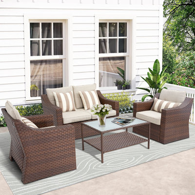 Exley Wicker 4 - Person Patio Conversation Set with Cushions
