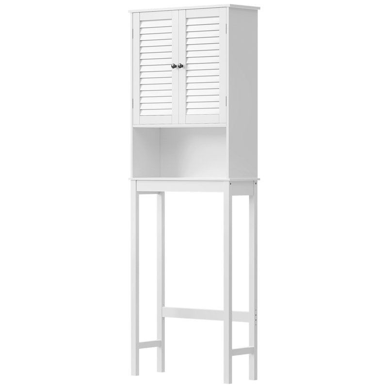 Armoire de rangement au-dessus de la toilette, économiseur d'espace de salle de bain avec portes à volets et tablettes réglables, conception anti-déversement, H 66,22 po x L 27,09 po x P 7,8 po, blanc.