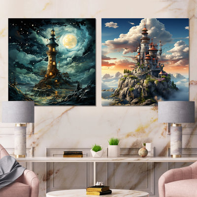 Fantasy Wizards Tower I - Fantasy Metal Art Print Square Set Of 2