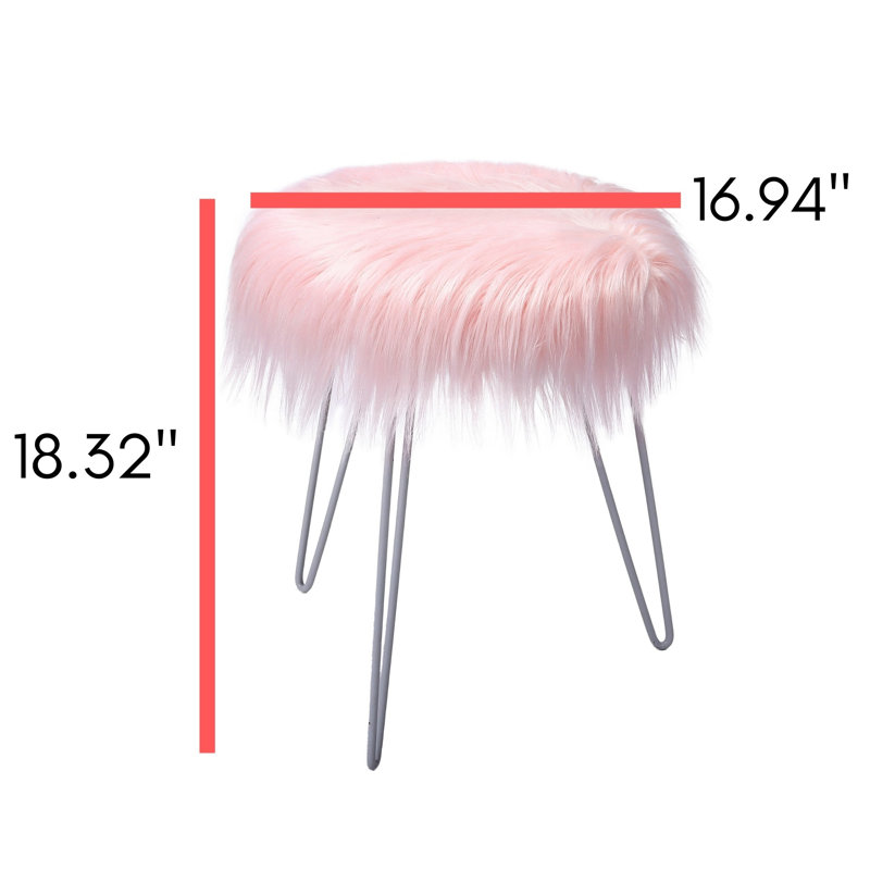 Repose-pieds rond en fausse fourrure 16,9 po BirdRock Home - Rose / Argent, Fausse fourrure rose, White