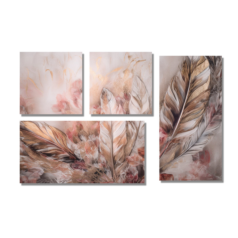 Glamour Feathers Of Boho Fantasy IV - Décoration murale 4 pièces, Noir, Impression encadrée sans passe-partout