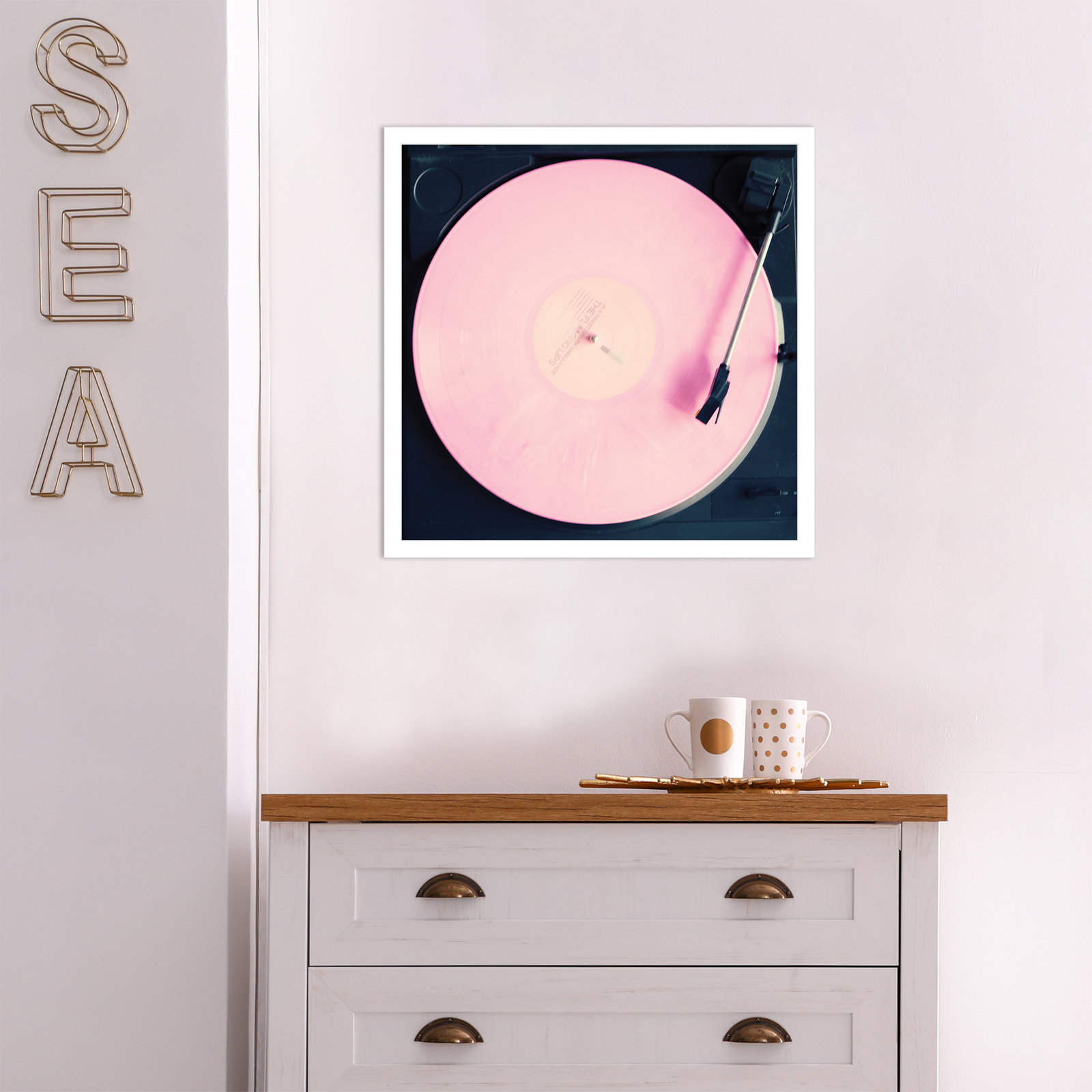 Pink Record by Caroline Mint, 19.25" H x  19.25" W  x 0.88" D, White