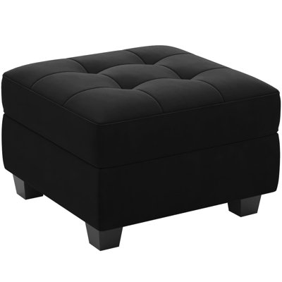 Repose-pieds rembourré en lin et velours Buckleton